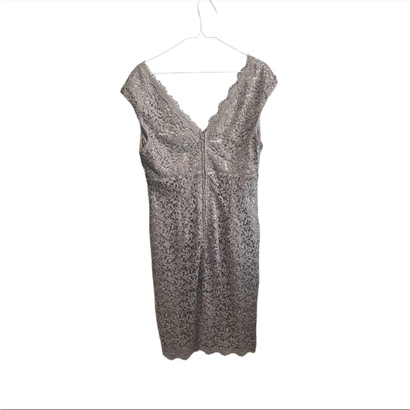 Marina Dress Scalloped Edges with Lace Overlay, Taupe, New with Tags - Picture 3 of 7